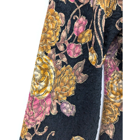 VTG Y2K Black Textured Metallic Floral Bead Trim Boho Whimisigoth Faux Wrap Top - Picture 6 of 12